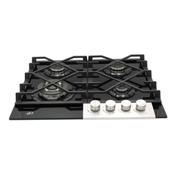 PARRILLA DE GAS 60 CM 4 QUEMADORES ACERO INOX. CRISTAL CURVO NEGRO EB-485BL